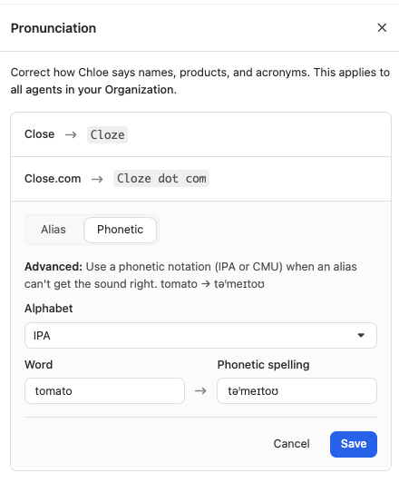 A phonetic entry uses IPA or CMU notation.