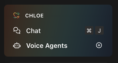 Sidebar menu showing Chloe with Chat and Voice Agents options.